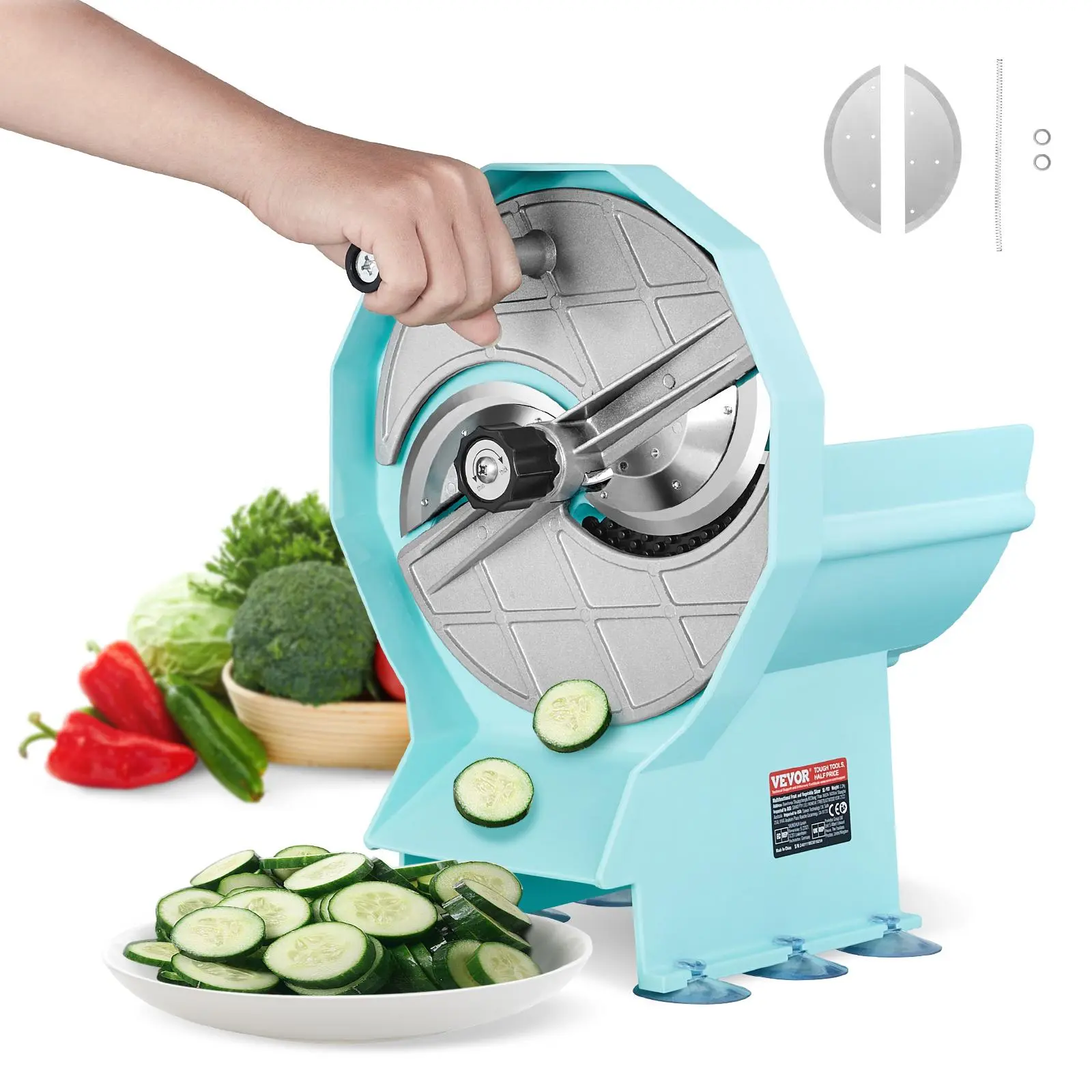 VEVOR Manual Stainless Steel Blade Adjustable Blade Mandoline Slicer, 0-0.5in/0-12mm Thickness-Adjustable Kitchen Utensils, Double Feed Ports, Soft Spring Pusher, Anti-Hand Fatigue for Cabbage, Cucumber