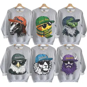 Mascot Football Sport Grey Crewneck Sweatshirt, Vintage 90s Graphic Style All Teams Football Sweatshirt