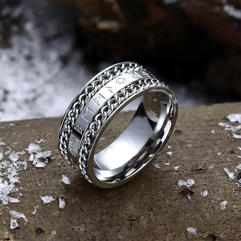 GTHIC Double Chain Runes Stainless Steel Viking Ring Daily Wear Birthday Gift