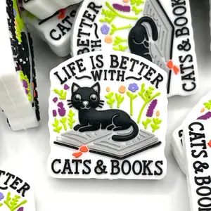 Life Is Better With Cats & Books Silicone Focal Beads - Cat Mom Beading & Crafting
