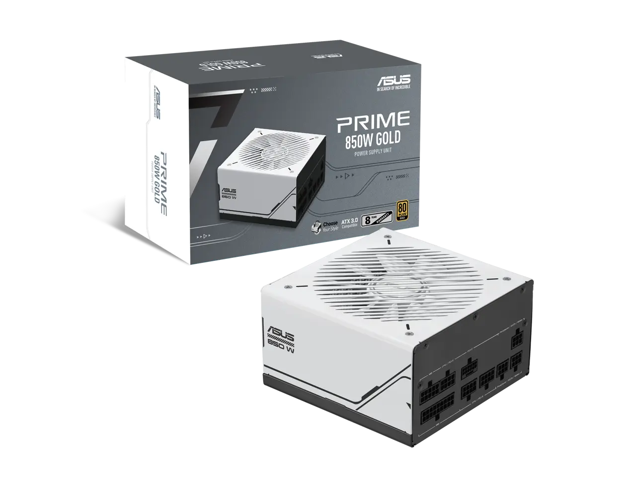 ASUS Prime 850W Gold (850 Watt, ATX 3.0 Compatible, Fully Modular Power Supply, 80+ Gold Certified, Dual Ball Bearings, Two Color Options in One, 8-Year Warranty) AP-850G