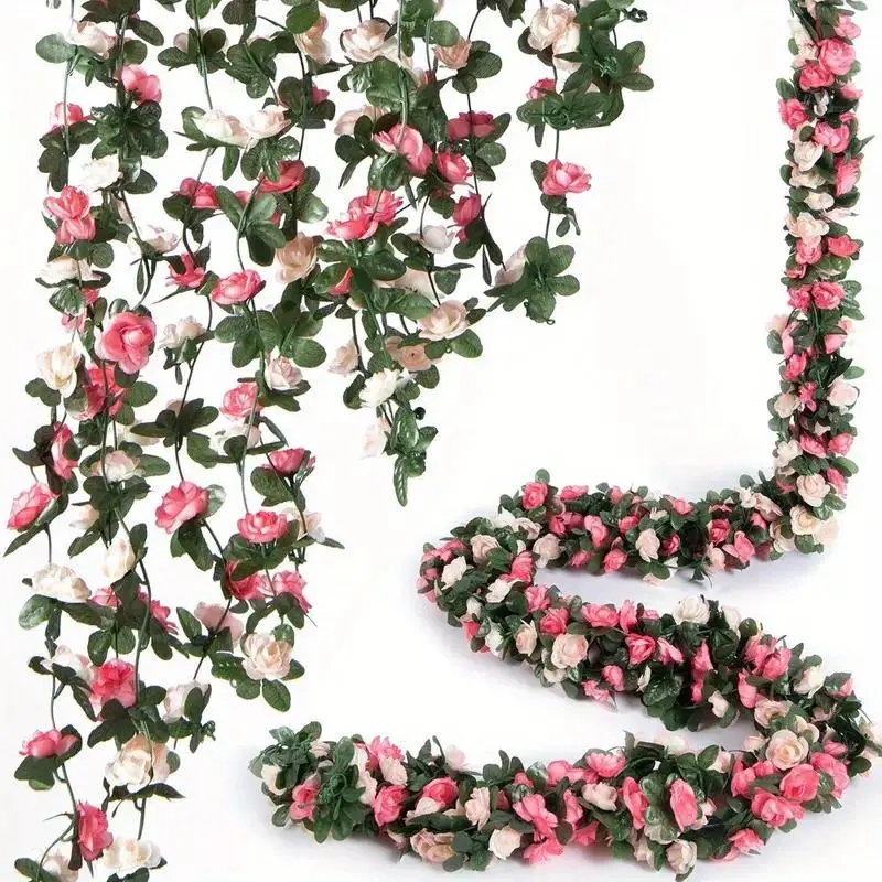 8 Pieces of Flower Garland-  66FT (8.2FT Per Vine), Rose Vine, Artificial Flower Hanging Roses, Used for Weddings, Walls, Homes, Arches, Parties, Gardens, Room Decoration