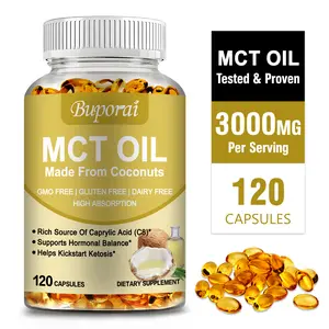 Buporai - Medium Chain Triglyceride Oil Supplement - 3000 mg per serving - Made with Organic Coconut - Non-GMO, Cold Pressed, Sports Dietary Supplement for Focus and Gut Health - Easily Absorbed