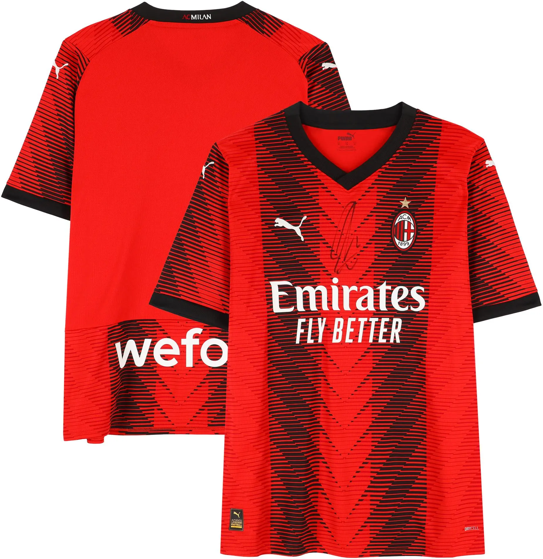 Zlatan Ibrahimovic AC Milan Autographed 2023-24 Red Puma Replica Jersey - Front Signed - Fanatics Authentic Certified