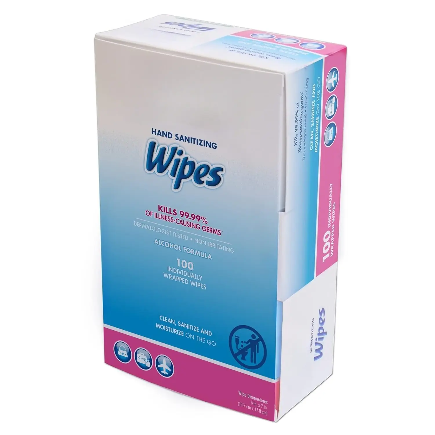 Premoistened Sanitizing Hand Wipes - Individually Wrapped Towelettes, 100 Wipes per Box