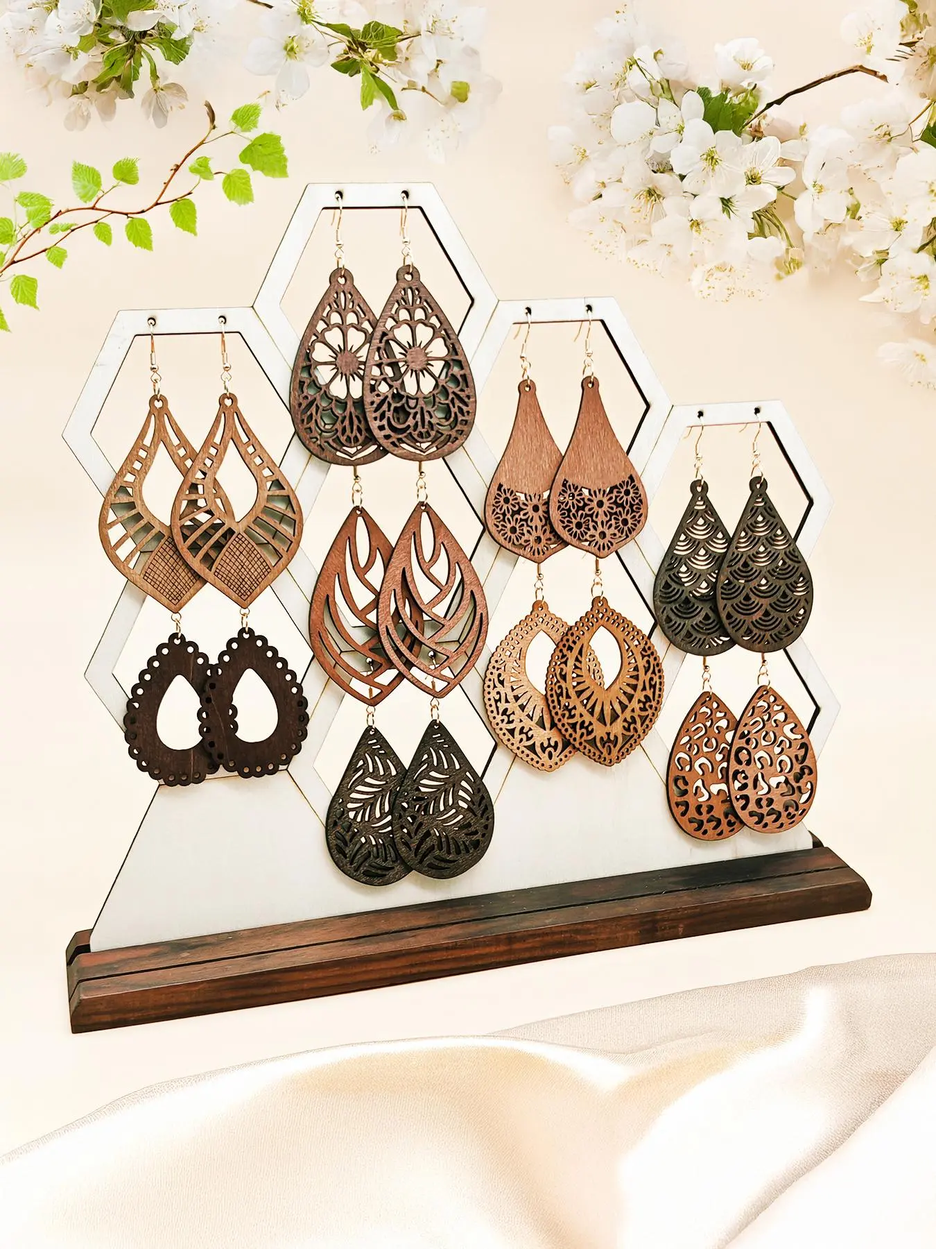 Wooden Hollow Out Geometric Design Dangle Earrings, Bohemian Earrings, Chic Gorgeous Jewelry, Boho Style Jewelry for Women, Trendy All-match & Exquisite Jewelry for Birthday Gift, Handmade Jewelry, Dainty Fashion Jewelry, Earring Stacking Set