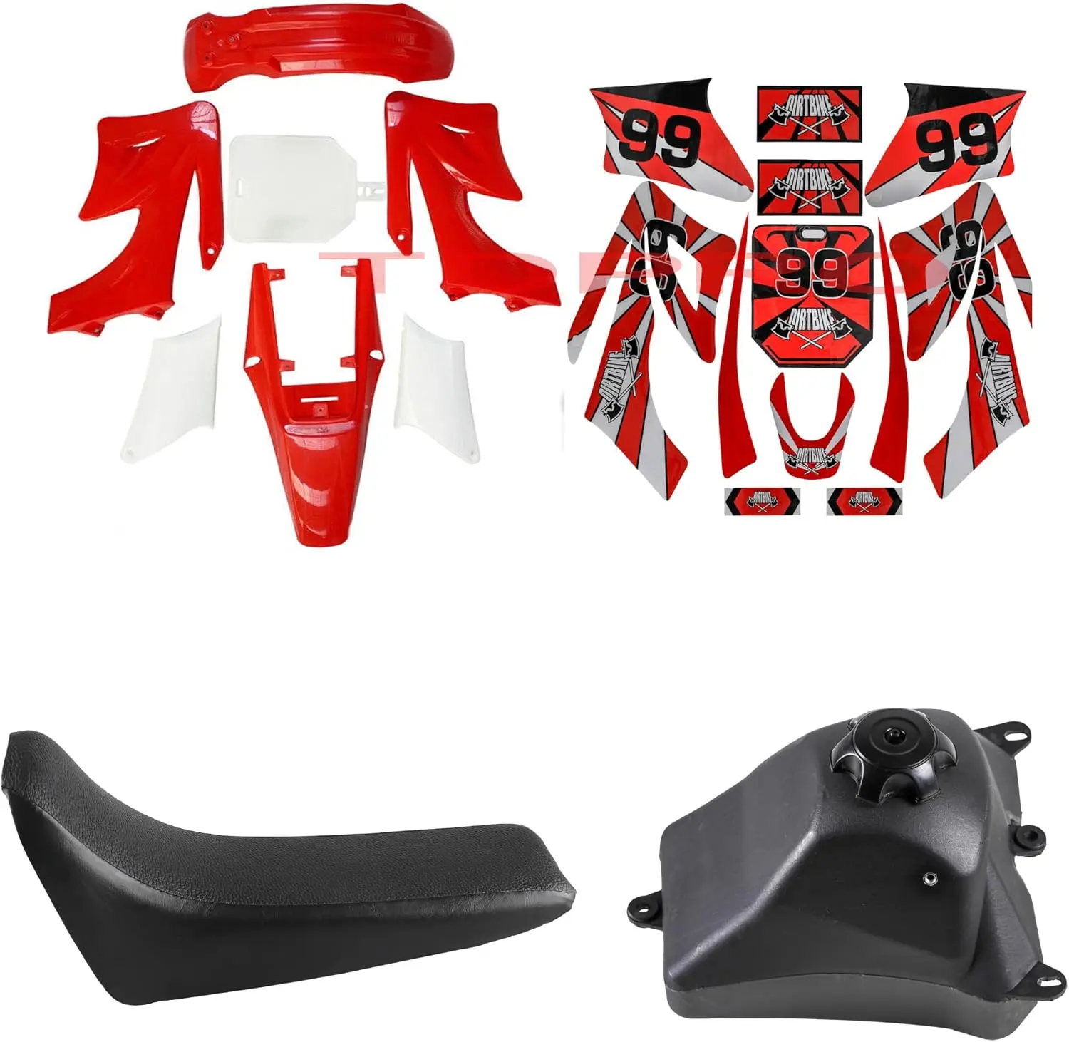 Red Fairing Plastics Body Fender and Graphics Kit & Seat & Fuel Tank For Apollo Orion 110cc 125cc 150cc 140cc 160cc 200cc 250cc Motorcycle Dirt Pit Bike Motocross