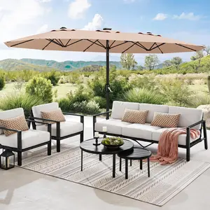 Solar LED Double-Sided Patio Umbrella 15FT - Rectangular Outdoor Market Parasol with Weighted Base & Sandbag - Waterproof, UV Resistant, Tilt & Crank, Heavy Duty for Poolside, Garden, Lawn, Beach,outdoorfurnitureset
