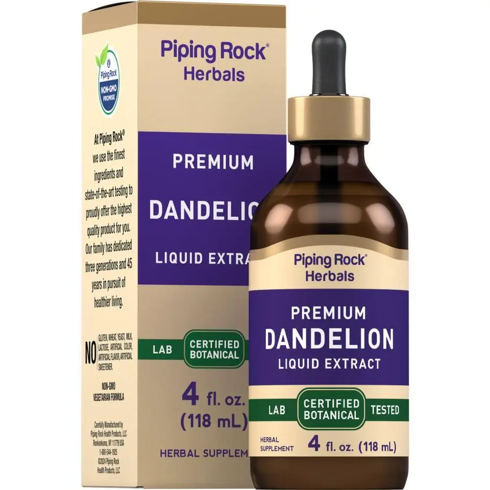 Piping Rock Dandelion Root Extract Liquid Drops | 4 fl oz | Premium Herb Tincture | Alcohol Free | Vegetarian, Non-GMO, Gluten Free Supplement