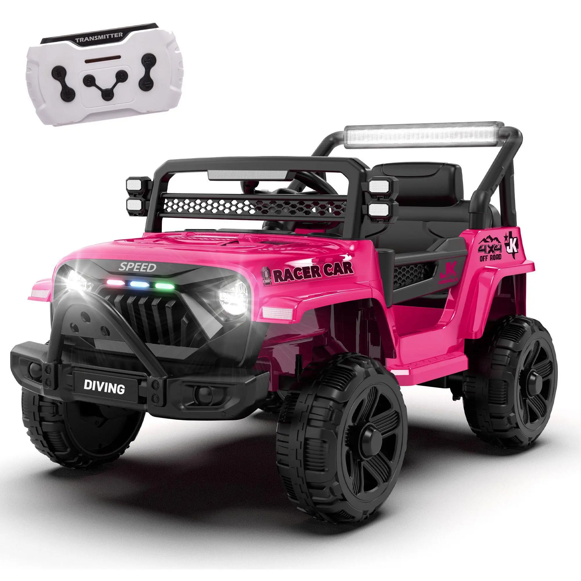 Summerwins 12V Kids Ride-On Electric Truck for Ages 1-4, 2WD with Parental Remote Control, 4-Wheel Suspension, Early-Education Function, USB, MP3, Bluetooth, Microphone Jack,  , LED Lights, Outdoor Play Ride-On Toy power indicator,familyfun