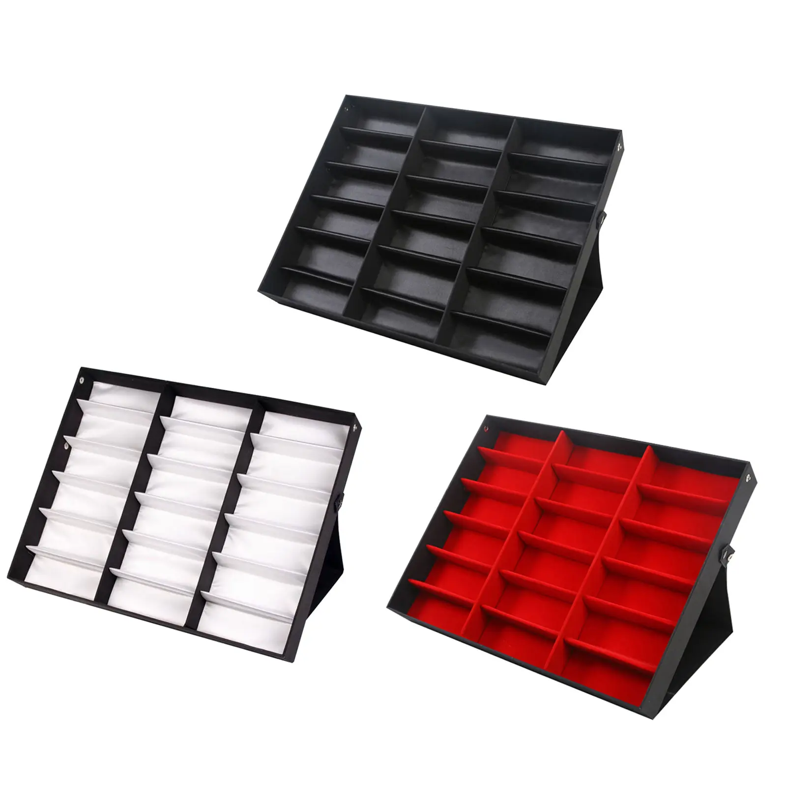 18 Grids Eyeglass Display Box Velvet Glasses Storage Organizer Showcase Holder for Sunglasses Reading Glasses Eyewear Collection Display Case Jewelry Tray Stand Desktop Storage Box for Home Office Store Display