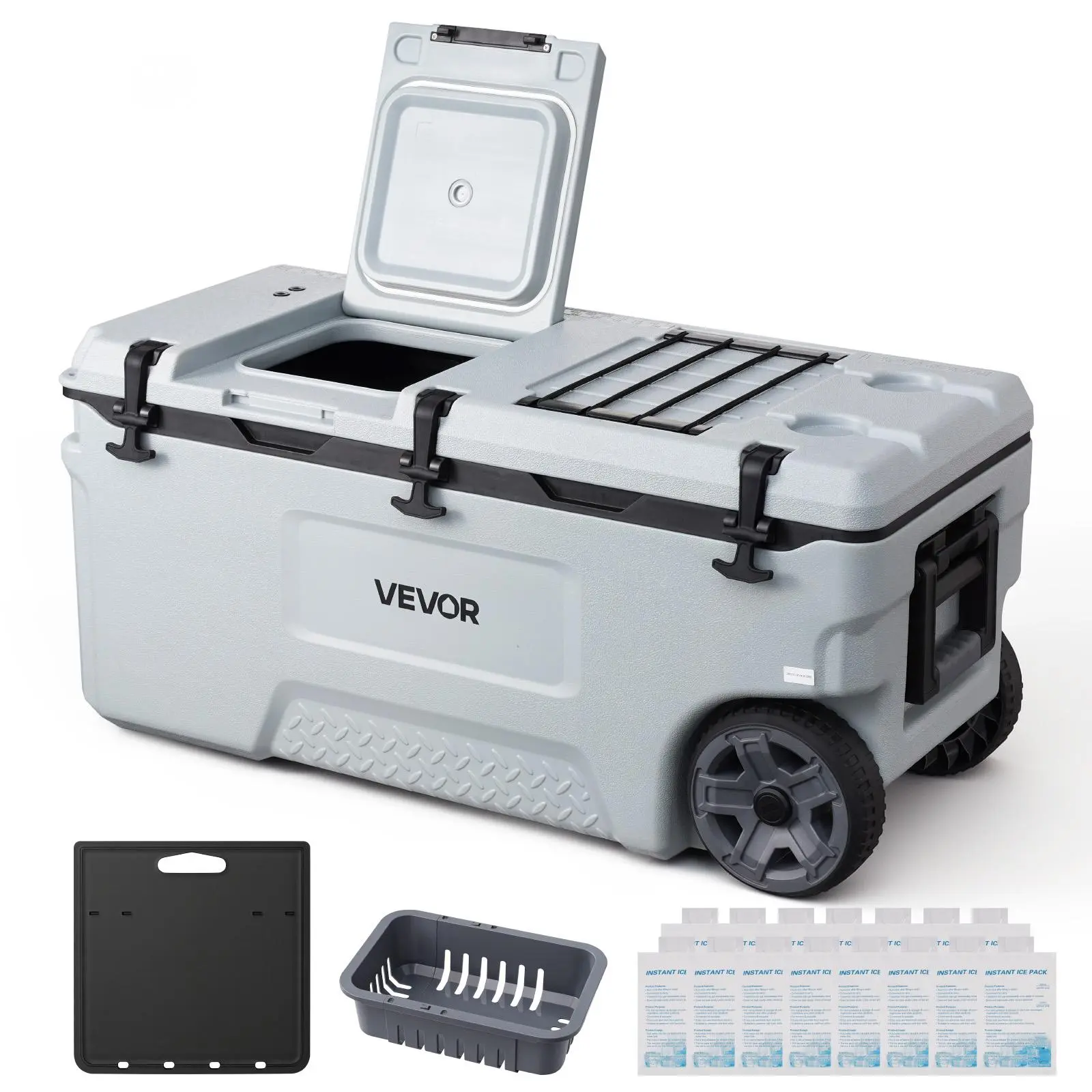 【SummerFinds】VEVOR Hard Cooler, 106QT Portable Rolling Cooler with Wheels, Leak-Resistant Coolbox Keeps Contents Cool for 48 Hours, Ice Retention Insulated Chests, Ultra-Light for Outdoor Picnics, Grill, Camping