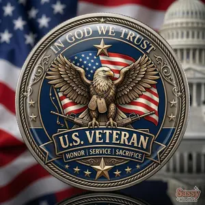 In God We Trust U.S. Veteran Coin, 1776-2026 Honor Service Sacrifice Challenge Coin USA 250th Anniversary Fourth of July Independence Day Military Retirement Father's Day Gift for Him