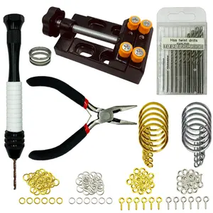 224pcs Pin Vise Kit for Resin Molds Steel Hand Drill with Drill Bits Grip Nose Pliers Keychain Supplies Jump Rings Tool Manual Drill Press Vise Bead Holder for DIY Jewelry Making Crafting Precision Work