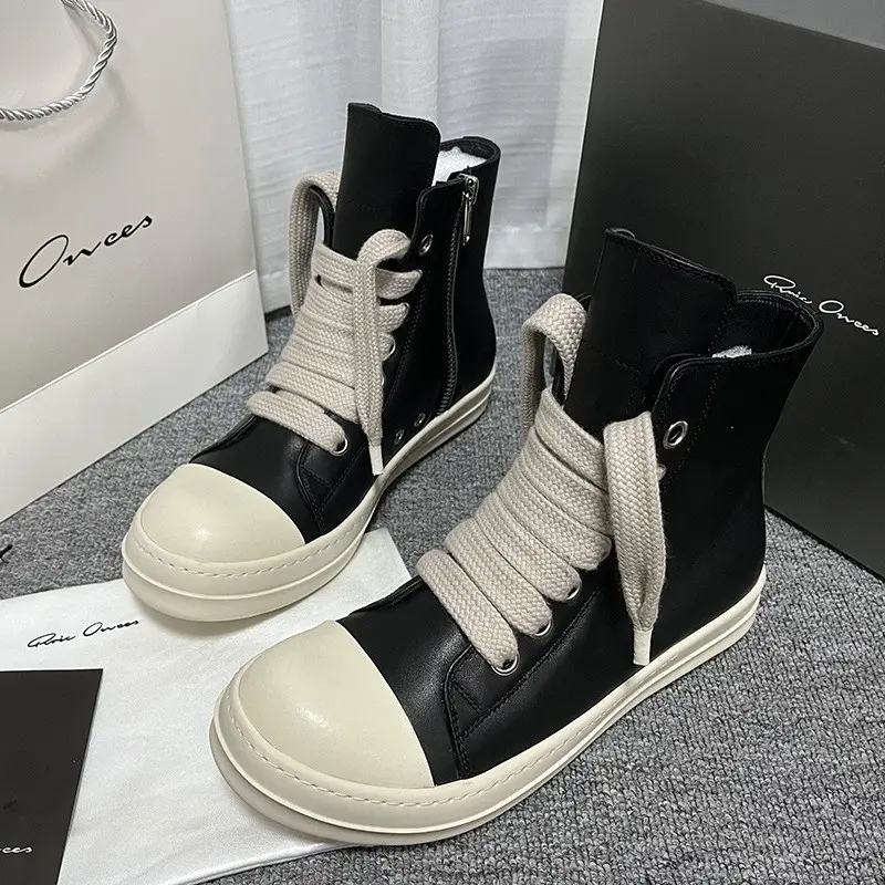 Women's Plain Casual Trainers - Unisex High-Top Leather Shoe, Closed Round Toe, Widened Laces, Side Zipper, PU Sole, Footwear for Summer 2026 Training, Sports Shoes Outdoor Fun Sneaker Athletic summer shoes shoes for women 2026