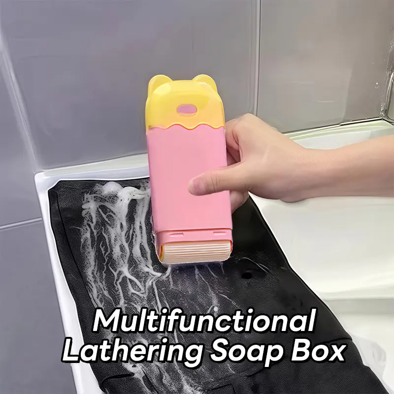 2-in-1 Lathering Soap Holder with Roller & Soap Saver Case – Multi-Use Foaming Soap Box for Laundry Stain Remover, Hand Washing & Shower – Portable & Refillable Bathroom Travel Tool