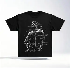 Travis Astro Rapper Cactus Style Houston Hip Hop Icon Oversized T-Shirt Vintage Graphic Streetwear Top Soft 100% Cotton Y2K Seamless Apparel Front Signature Back Sketch Artwork Retro Unisex Scott Concert Tour Rapper Merch Gift for Music Fans