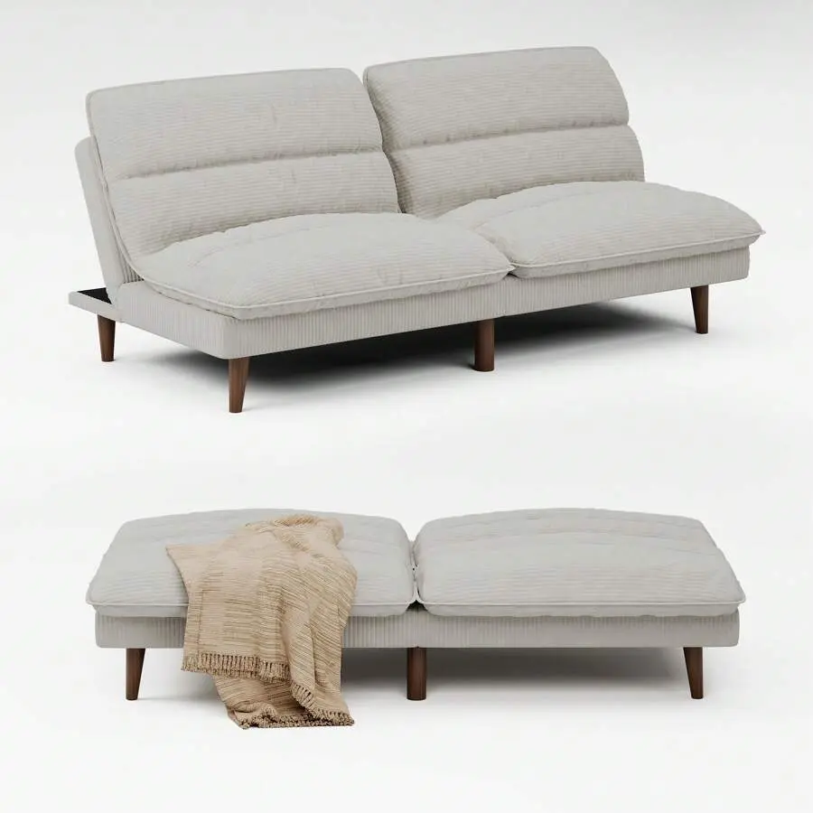 Futon Sofa, Two Seat Adjustable Sofa, Corduroy Fabric, Upholstered Sofa, Sofa Changeable Into Bed, Leisure Reading And Games
