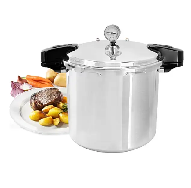 MegaChef 24 Qt Aluminum Pressure Cooker Stovetop Pressure Canner Large Capacity Cooking Pot Heavy Duty Aluminum Pressure Pot for Home Kitchen Canning Beans Chili Seafood Meat Poultry Vegetables Fast Cooking Secure Safety Lock Lid