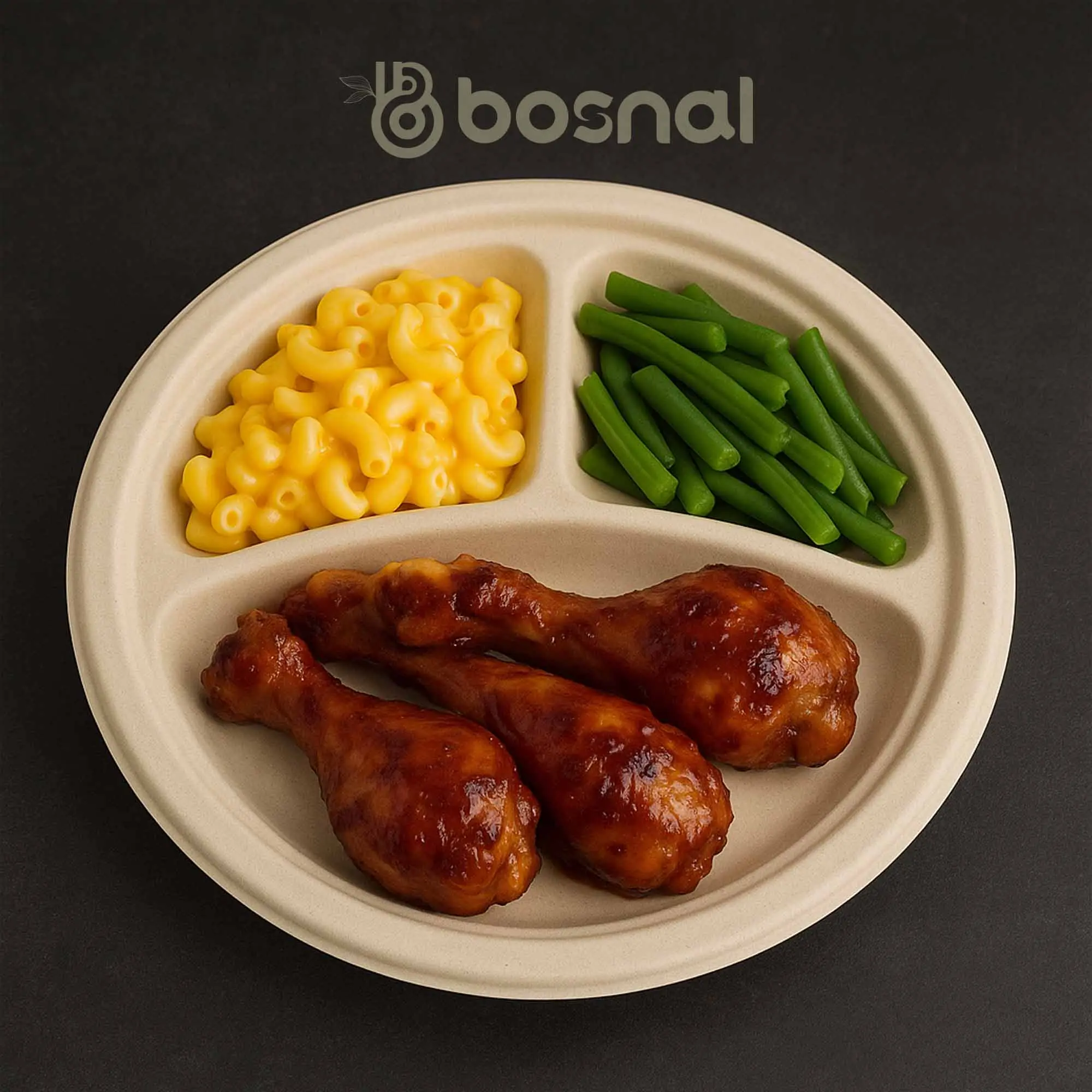 10 Inch Round 3-Compartment Compostable Plates, 100% Sugarcane Bagasse, Eco-Friendly, Microwave Safe, BPA-Free, Leak-Resistant