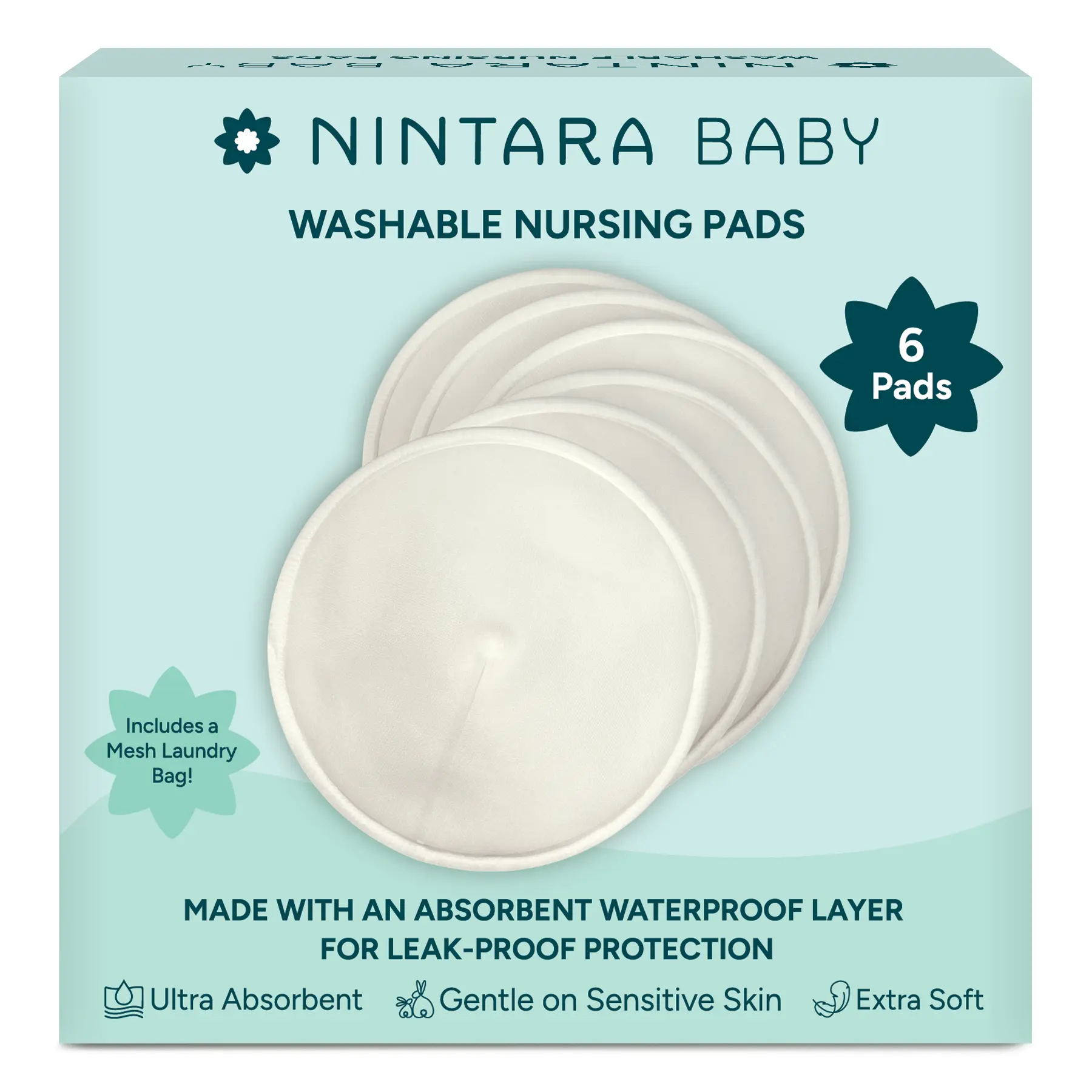 NintaraBaby Reusable Nursing Pads – 4-Layer Bamboo Cotton, Ultra-Soft, Absorbent & Leak-Proof, Contoured Comfort Fit, with Laundry Bag NintaraBaby Reusable Nursing Pads – 4-Layer Bamboo Cotton, Ultra-Soft, Absorbent & Leak-Proof, Contoured Comfort Fit, with Laundry Bag