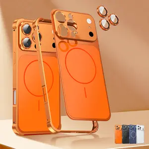 Magnetic Case for iPhone 17 Pro Max 16 Pro Max 17 Pro 16 Pro 15/14/13 Pro Matte Frosted Hard PC Cover + Metal Frame For MagSafe Wireless Charging, Full Camera Lens Protector Shock Protection Protective Slim Case Reinforced Corner Minimalist Shell