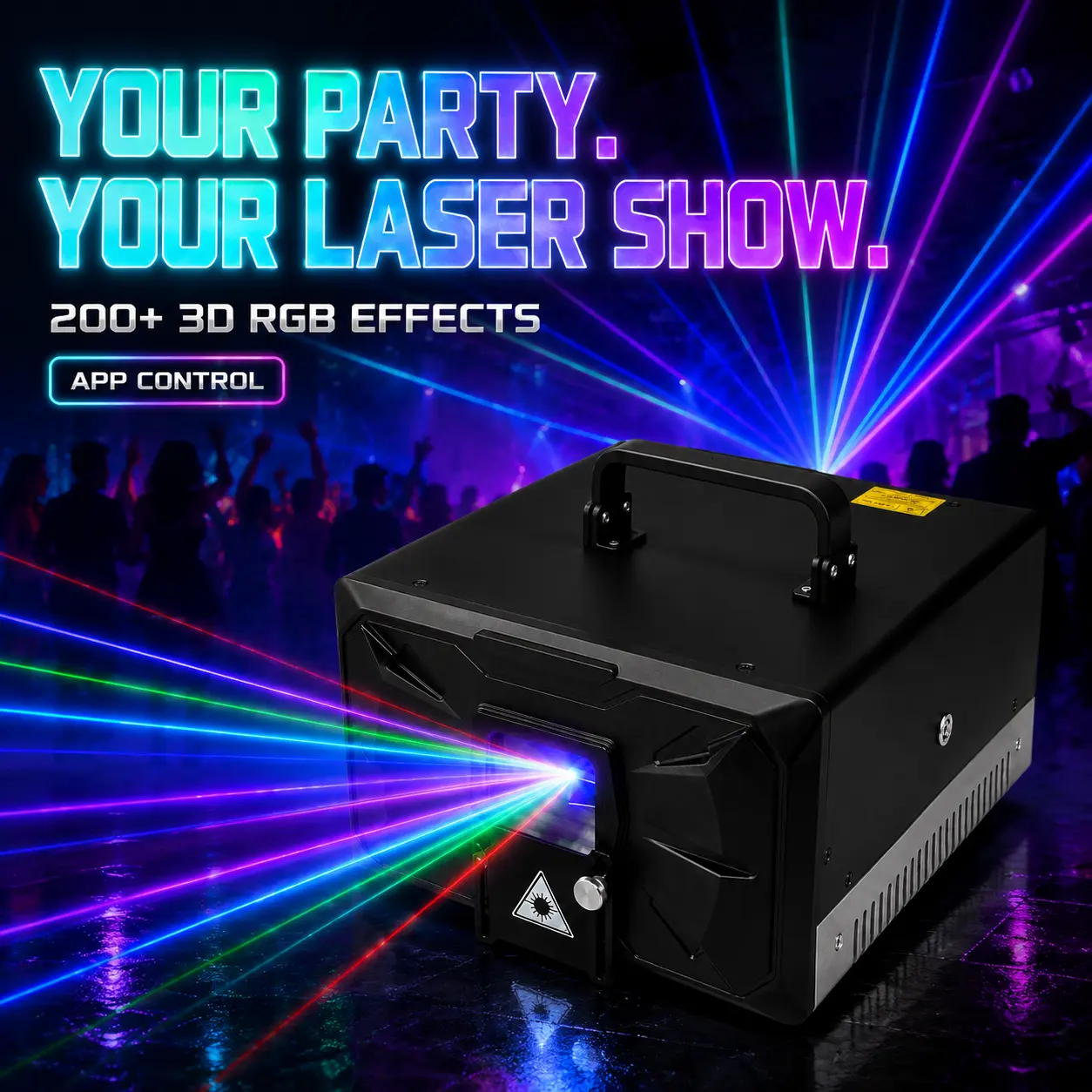 3D RGB DJ Laser Light - APP & Remote Control, 200+ Effects, Custom Text/Pattern Projection, DMX512, Sound Sync, Auto/Master-Slave Modes, Dynamic Show for Party Venues, Commercial Lighting Use