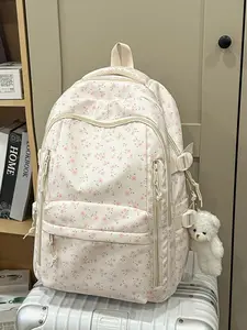 1pc Women's casual printed backpack with large capacity, zipper closure, and free pendant.Fashionable, versatile, cute, trendy.Suitable for students going to school, campus, commuting, traveling.Women's