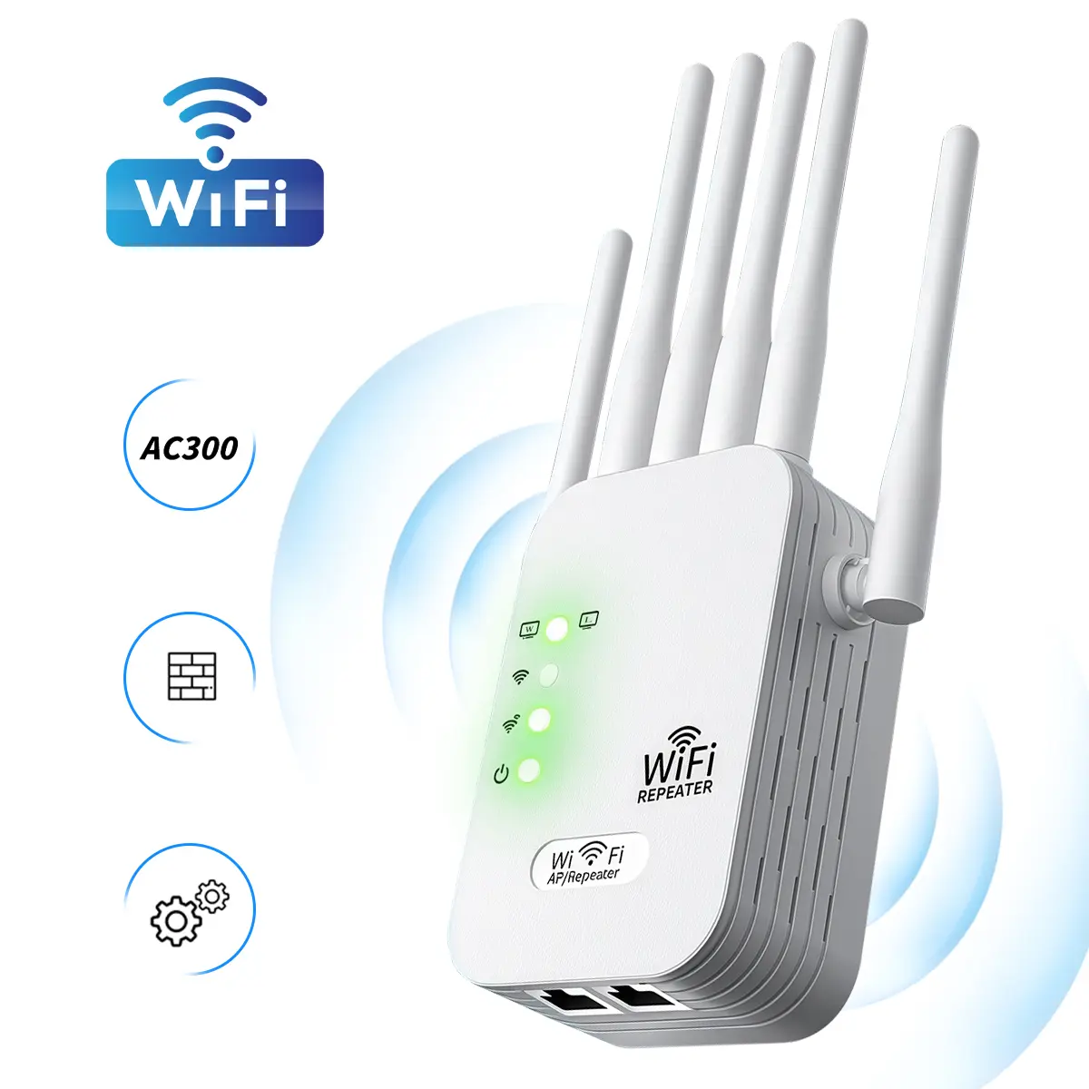 2.4GHz WiFi Range Extender, 300Mbps Wireless WiFi Repeater Booster, Extends Coverage to 6000 Sq Ft and 50 Devices, with Ethernet Port, Easy Setup, Signal Booster for Home and Office, WiFi Extenders