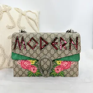 Pre-owned GUCCI Beige GG Supreme Canvas Embroidered Sequin Medium Dionysus Shoulder Bag WWL