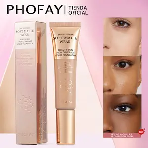 PHOFAY Soft Matte Wear Full Coverage Foundation 01 - 30ml Lightweight Oil-Controlling Concealer for Flawless Makeup Blend Correction Cosmetic