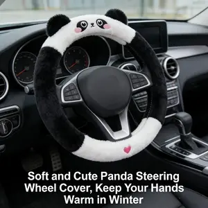 2026 New Panda Plush Car Steering Wheel Cover, Cute Cartoon Design, Soft Skin-Friendly, All-Season Use, Non-Slip Grip, Universal Fit, Car Accessories
