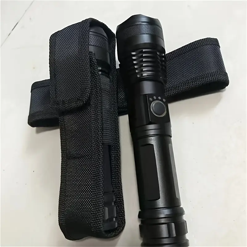 Tactical Flashlight Holster - Durable Black Polyester Blend, Belt Clip, Fits 16.5cm Torches, For Hunters, Outdoor Camping Accessory
