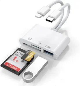 SD Card Reader for iPhone, iPad, USB C and Lightning Dual Port SD Card Adapter, Memory Card Reader for Camera Adapter, Support SD, Micro SD, USB 3.0, No App Driver Required