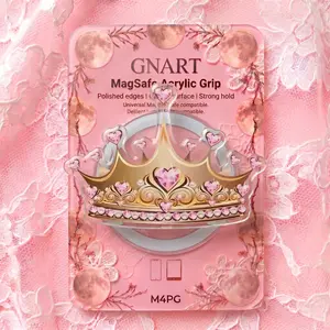 Royal Tiara Phone Grip Magnetic Acrylic, Aesthetic Pink Heart Gem Pearl Crown Phone Stand Holder for MagSafe Case, Trendy Cute Princesscore Gift