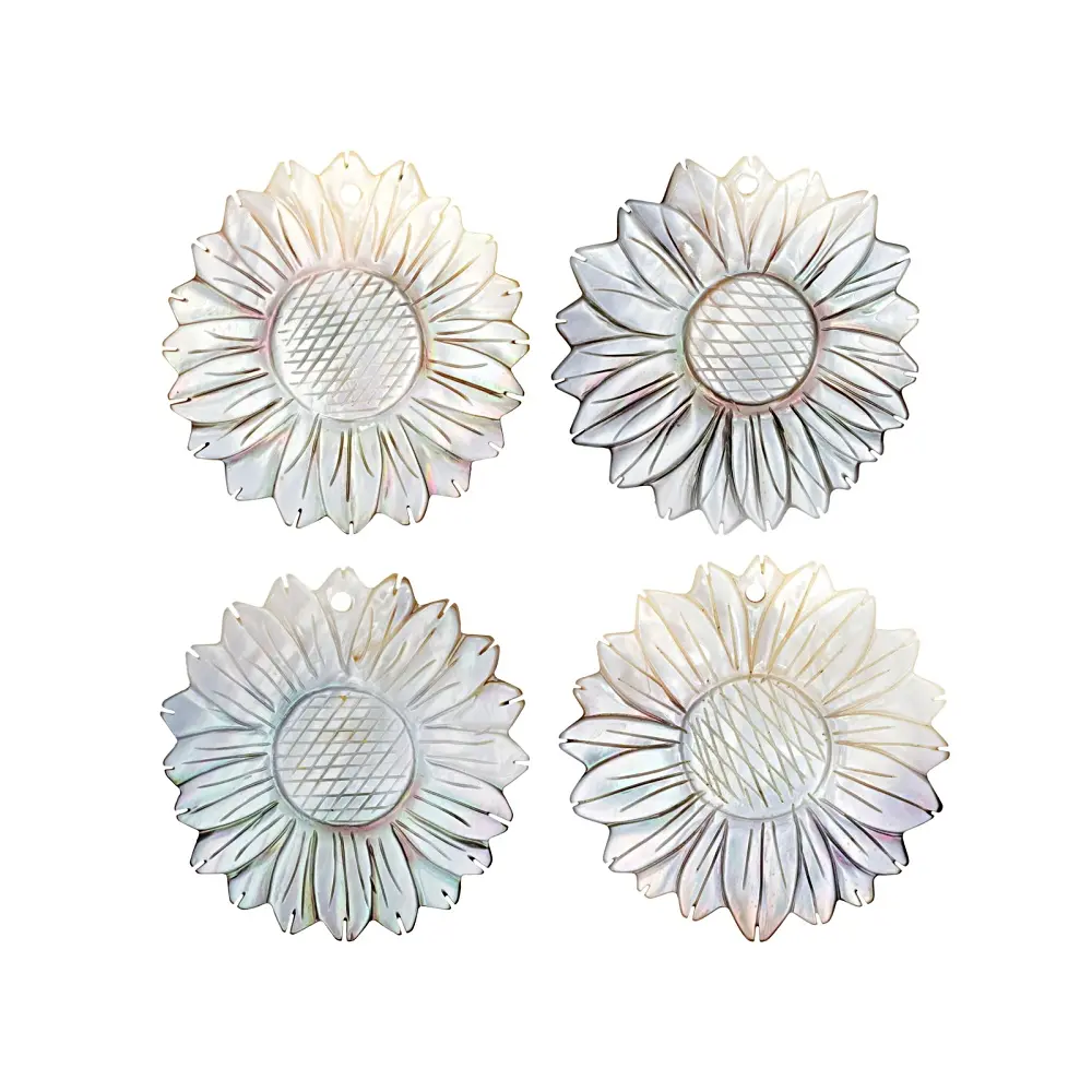 JTV Black Shell 60mm Carved Sunflower Focal Bead Set of 4