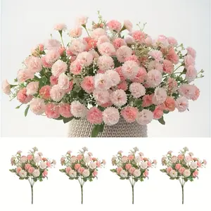 4-Piece Artificial Carnations Bouquet, Realistic Mini Carnations with Leaves, Long Stems for Vases, Home Decor, Wedding, Party, Mother's Day