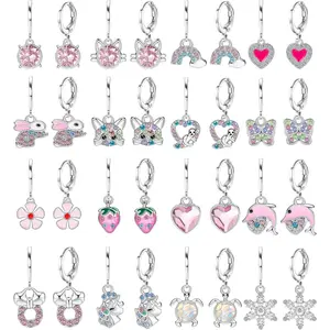 CASSIECA 16-Pair Hypoallergenic Earring Stacking Set, 316L Surgical Stainless Steel 10mm Leverback Dangle Huggie Hoops with Animal Motifs for Women, Sensitive Ears, Daily Everyday Wear Silver/Gold Fashion Accessories Summervibes