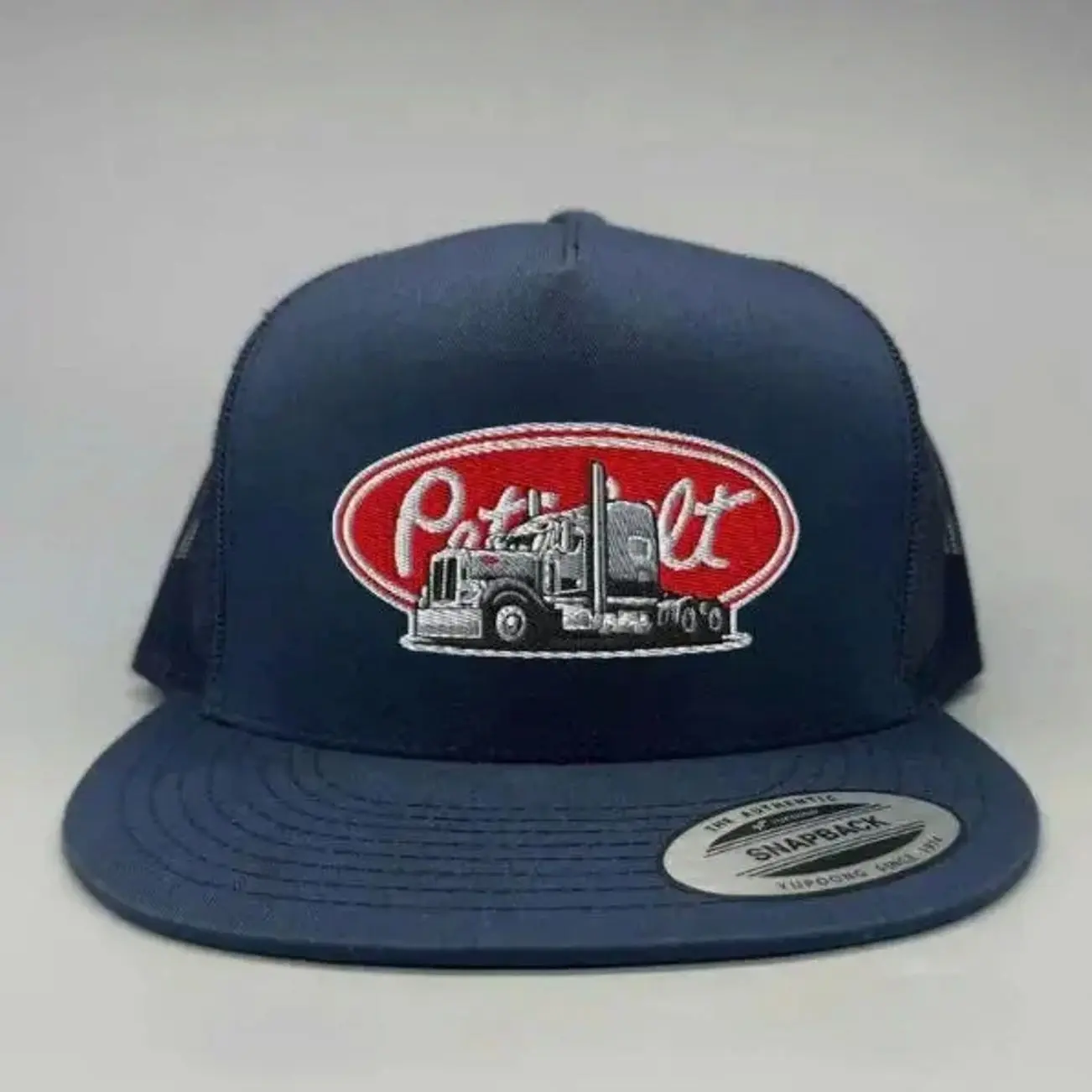 Peterbilt Snapback Flat Bill Adjustable Hat | Retro Semi Trucker Hat | Diesel Truck Embroidered Patch Cap | Truck Driver Trucker and Partying Vintage Gift For Him and Adjustable Fit for Men and Women