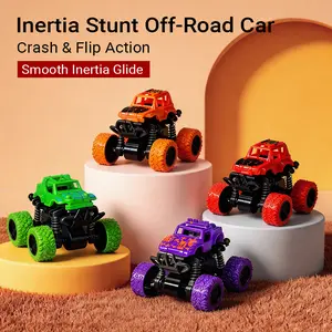 4pcs Friction-Powered Monster Trucks for Youngsters 3+ | Push & Go, Double-Direction Inertia Cars with 360° Rotation | Durable Pull Back Vehicle Set - Perfect Birthday Gift