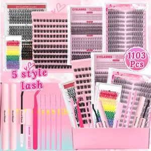14 Counts DIY Eyelash Clusters Kit, Mixde Style Wispy Fluffy Lashes Eyelash Extensions, 9-16mm D Curl Individual Lashes, Volume Lashes, 2 Bond and Seal, Remove, Tweezer, Brush, Mini Box, Special Occasion Eyelashes, Cosplay, Eyelash Extension Glue