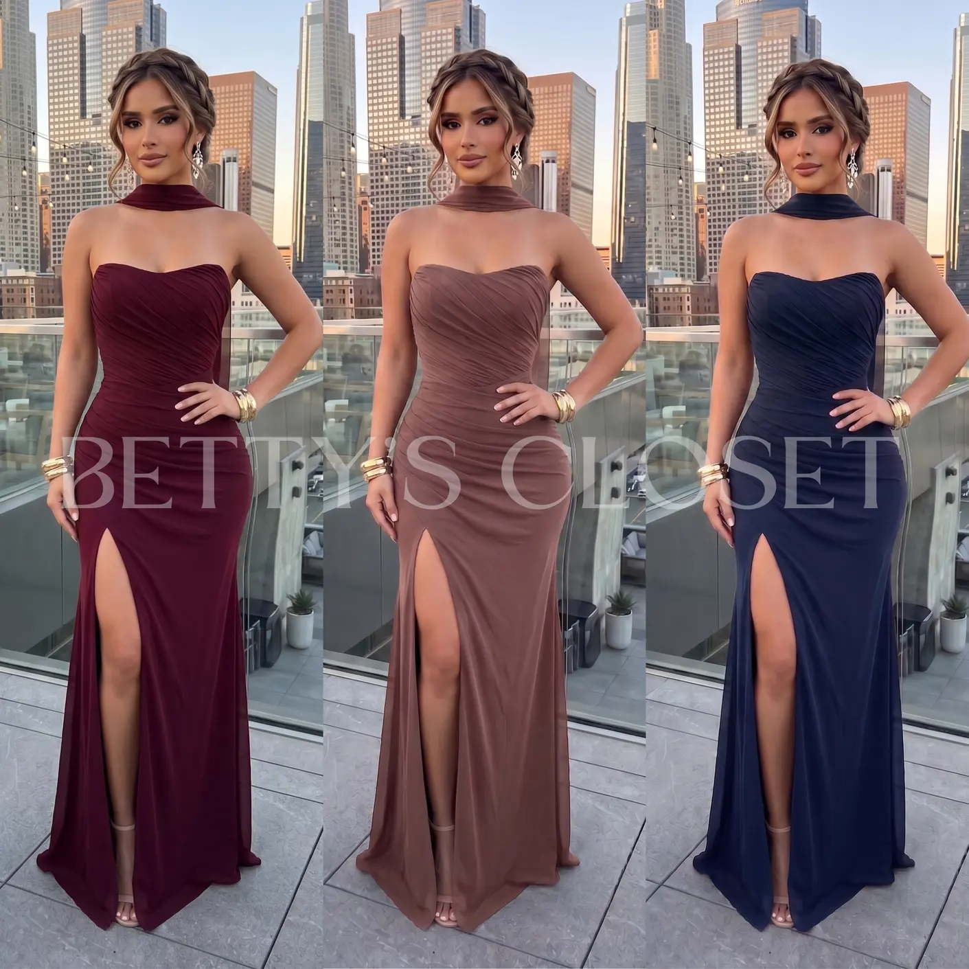 Emily Strapless Ruched Gown w/ Scarf