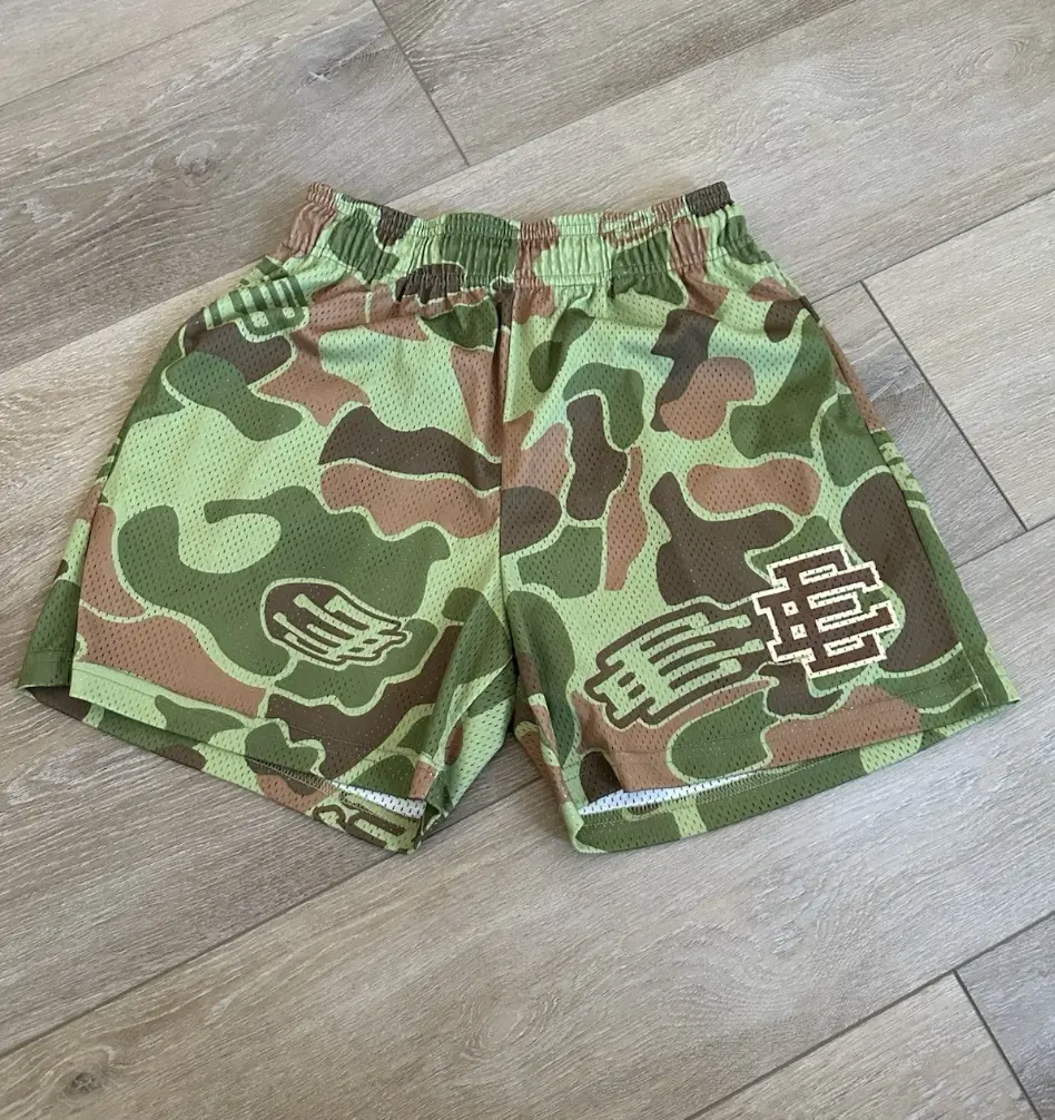 Eric Emanuel EE Green Camo Mesh Shorts, Men's Breathable Basketball Shorts, Quick-Dry Athletic Gym Shorts, Camouflage Sports Shorts