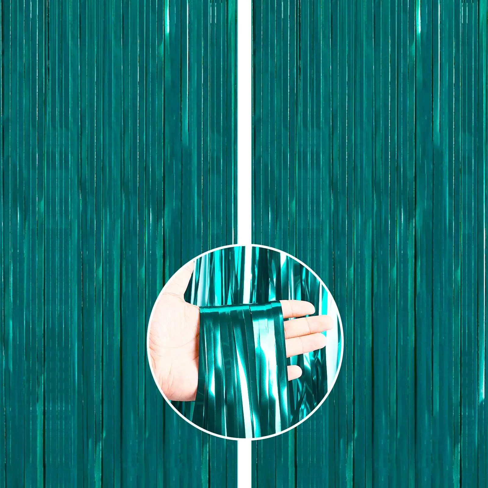 PartyWoo Thick Glueless Teal Turquoise Foil Fringe Streamer Curtain Set - 3pcs, 3.3ft Width x 8.2ft Length, Tinsel Backdrop Banner for Mermaid Under The Sea, Birthday, Anniversary Party Decor, Solid