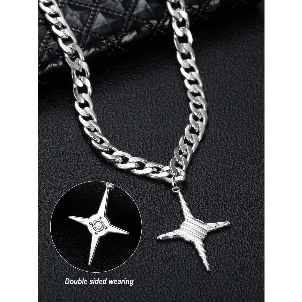 Men's Hip-hop Star Cross Chain Link Necklace - Double-sided Stainless Steel Pendant, Casual Daily Male Accessory, Fade-resistant, Wear-resistant, 1-size, Stylish Accessory