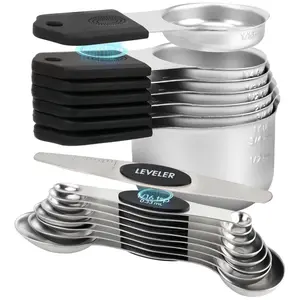 16 Piece Stainless Steel Measuring Cups and Spoons Set, Kitchen Measuring Utensils, Strong Magnetic Nesting Design, Level Included, Dual Measurement Markings