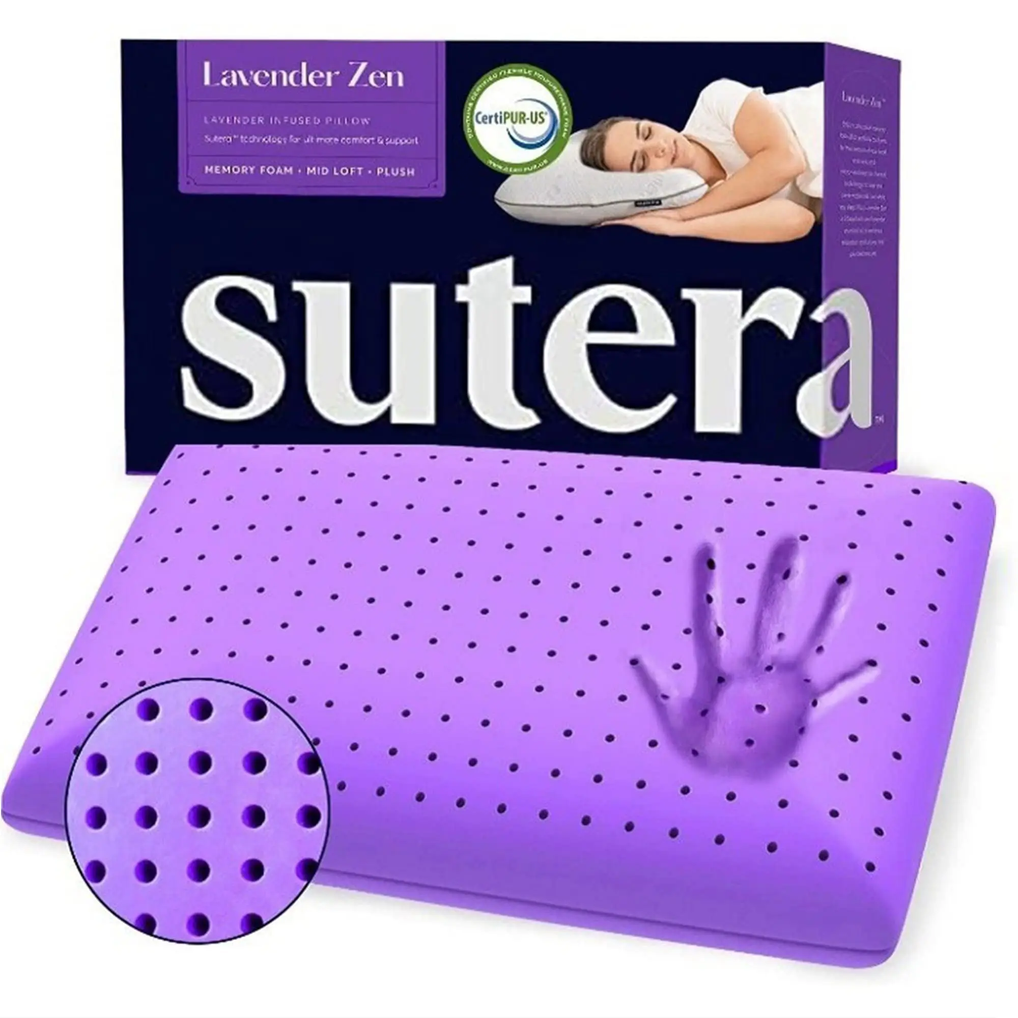 Cooling Lavender Zen Memory Foam Pillow for Sleeping - Essential Lavender Oil Infused, Cooling Pillow with Neck, Shoulder and Back Support - Relaxing for Side, Back, Stomach Sleepers