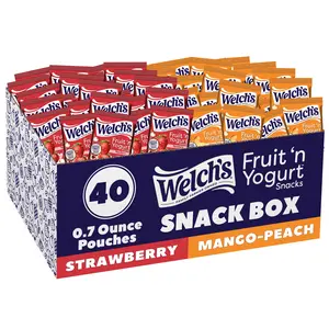 Welch's Fruit Snacks, Fruit 'n Yogurt Variety Pack, Strawberry, Mango Peach, Gluten Free, Bulk Pack, Single Serve, 0.7 oz Bags (Pack of 40)