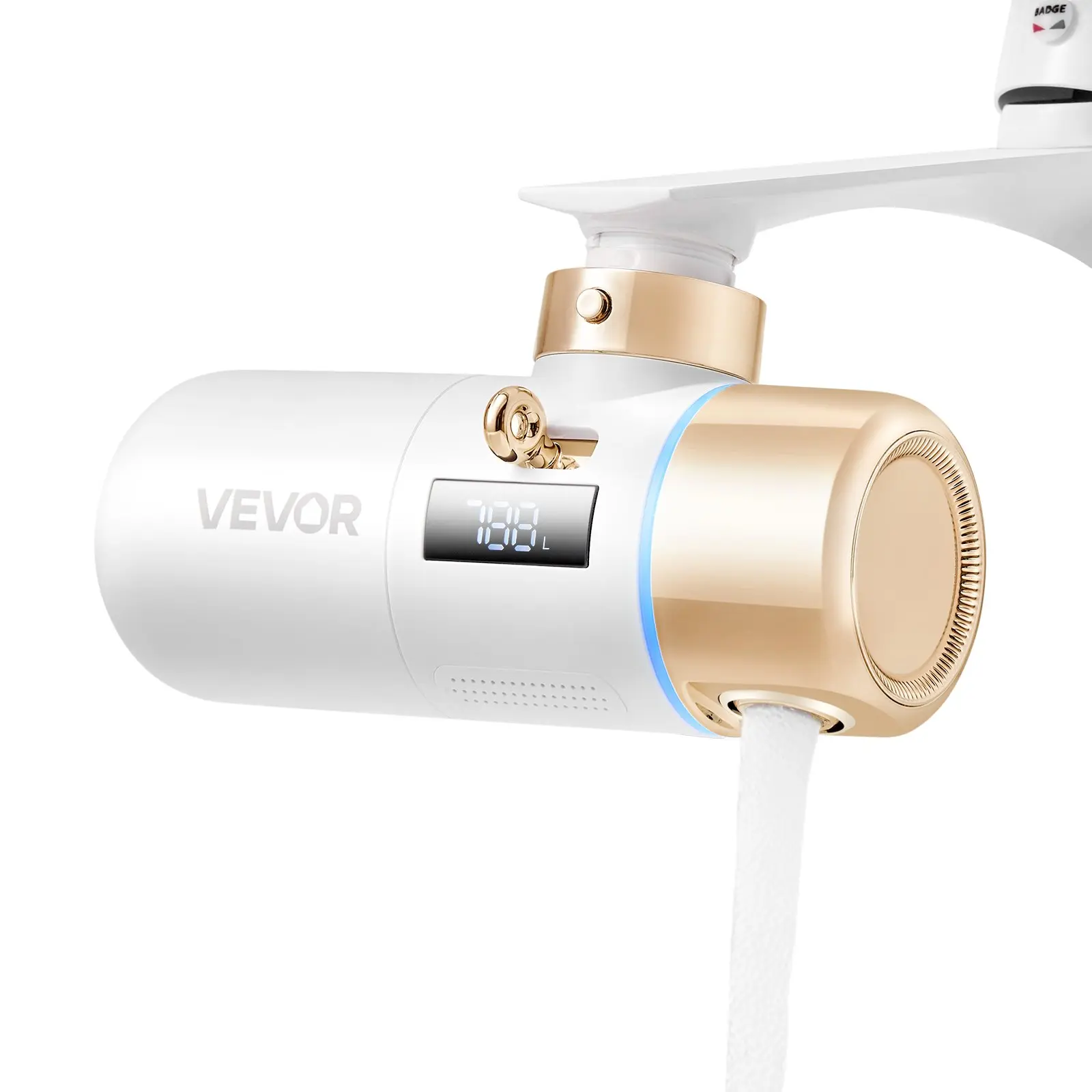 【Summerfinds】VEVOR Faucet Mount Skincare Water Filter with Carbon Fiber, Micro-nano Bubble, Chlorine Removal, 2 Modes, Single Unit Sink Tap Purifier for Kitchen/Bathroom, White + Gold