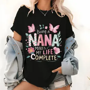 Grandmother Appreciation T-shirt Featuring a Tender Quote About the Joy of Being a Nana with Delicate Floral and Butterfly Accents Prints Soft